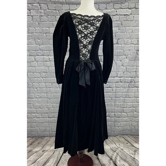 Vintage Laura Ashley Black Velvet Dress Ball Gown Prom US Size 10 Puffer UK - Picture 4 of 8